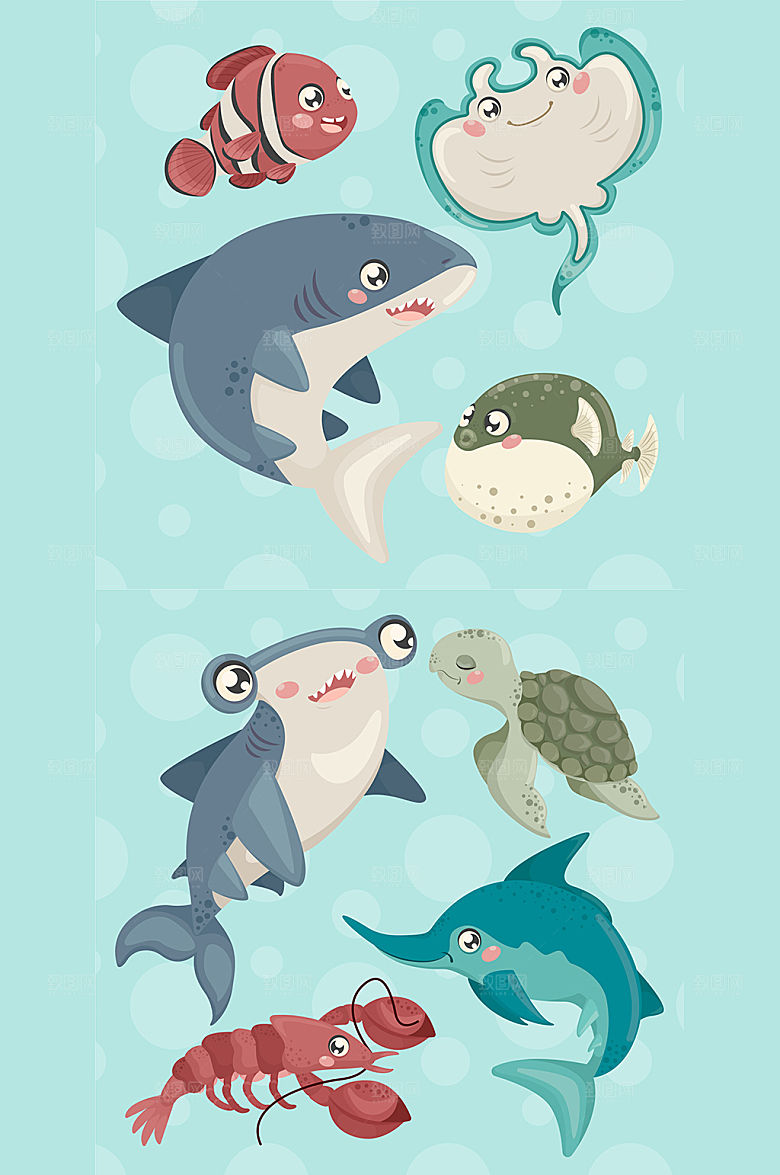 海洋生物卡通矢量元素