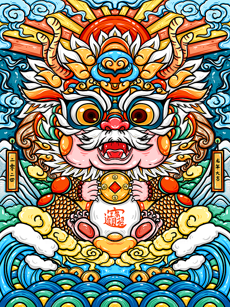 地产2024龙年插画简约大气海报