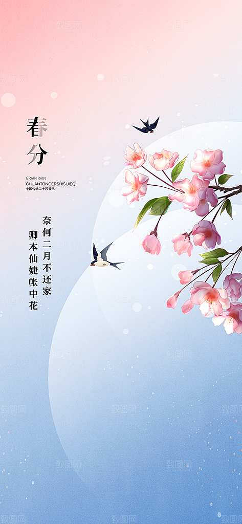 中国传统节气雨水简约手机海报