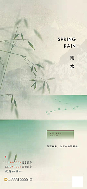 中国传统节气雨水简约手机海报