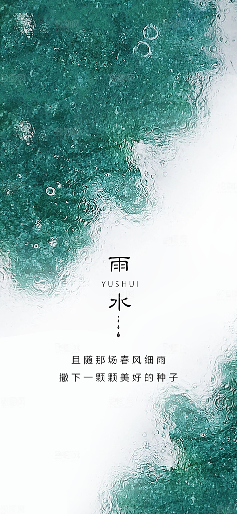 中国传统节气雨水简约手机海报