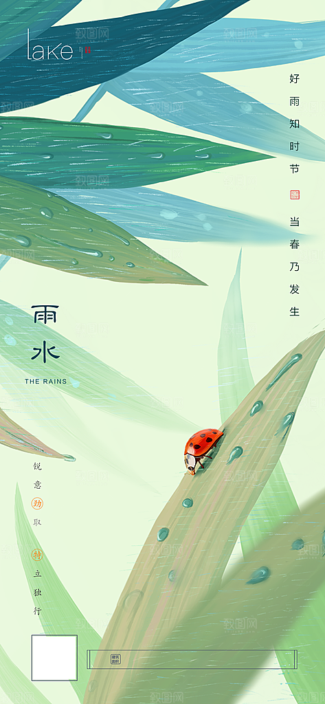 中国传统节气雨水简约手机海报