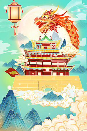地产2024龙年插画简约大气海报