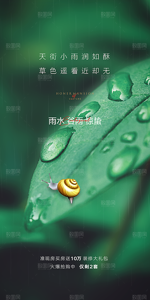 中国传统节气雨水简约手机海报