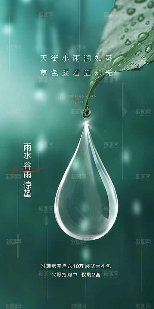 中国传统节气雨水简约手机海报