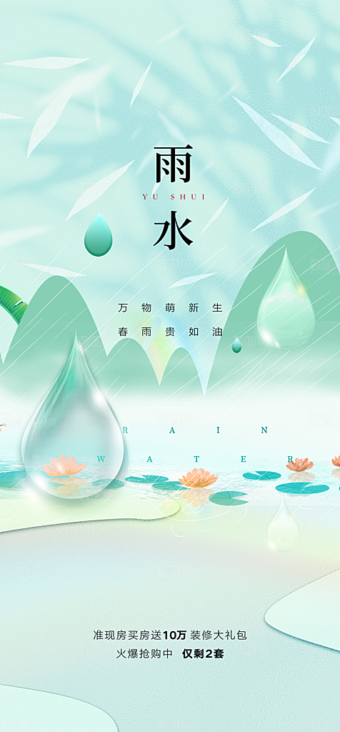 中国传统节气雨水简约手机海报