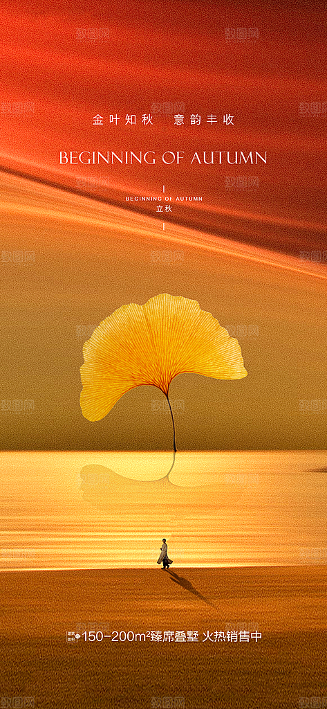中国传统节气立秋简约手机海报