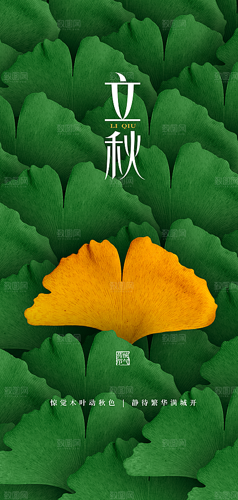 中国传统节气立秋简约手机海报