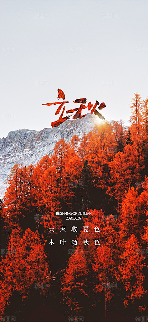 中国传统节气立秋简约手机海报