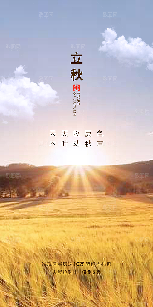 中国传统节气立秋简约手机海报