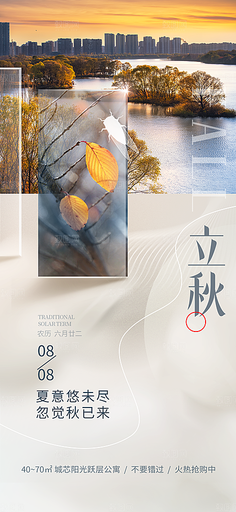 中国传统节气立秋简约手机海报