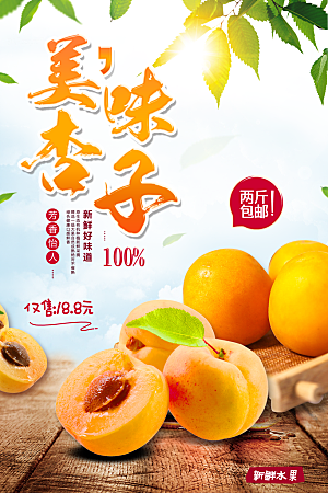 杏子新鲜水果促销海报