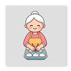老奶奶捏饺子卡通插画