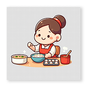 捏饺子卡通免抠素材