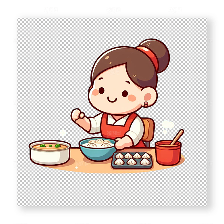 捏饺子卡通免抠素材