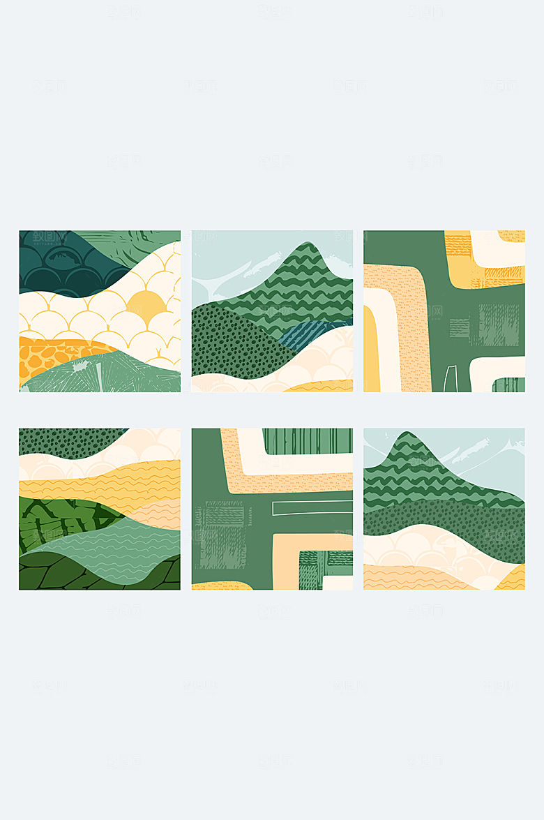 抽象绿色山脉草地图案元素
