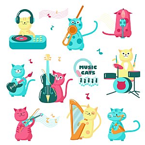 玩音乐的小猫咪矢量元素