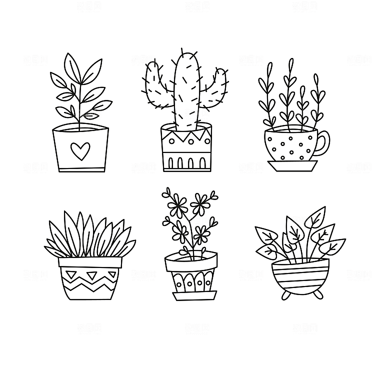 线描仙人掌绿植矢量元素