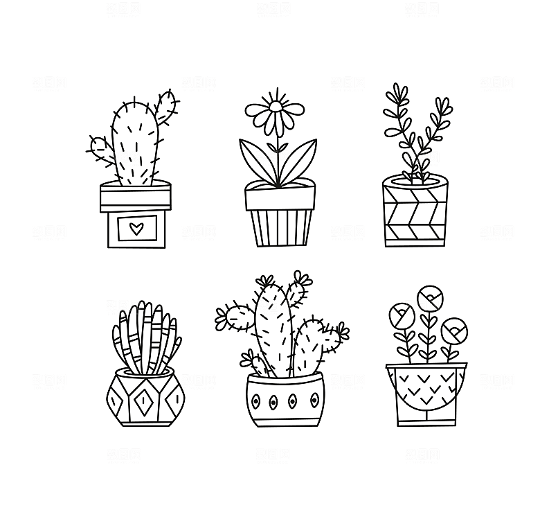 线描仙人掌绿植矢量元素