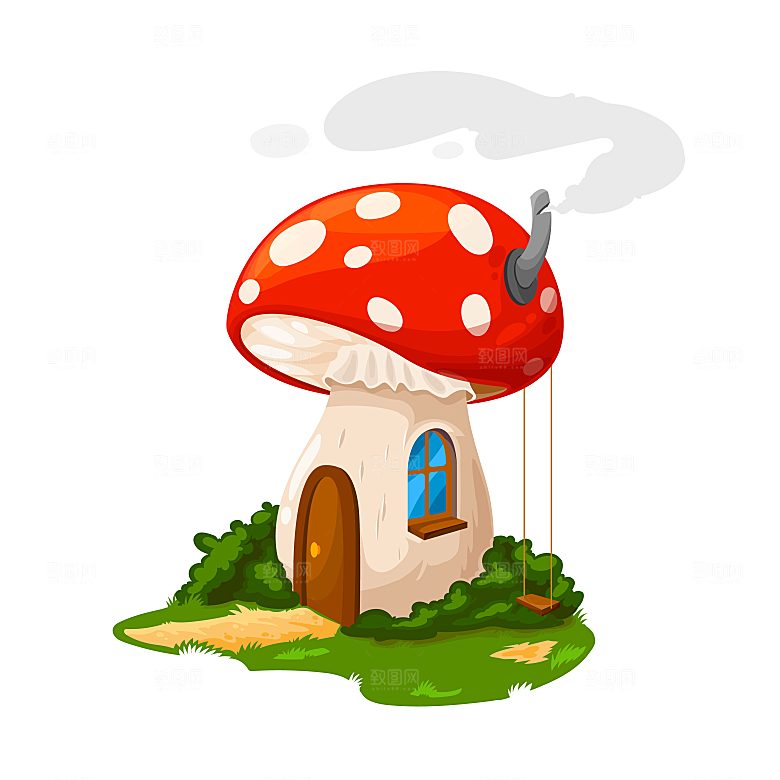 卡通蘑菇屋童话故事矢量元素