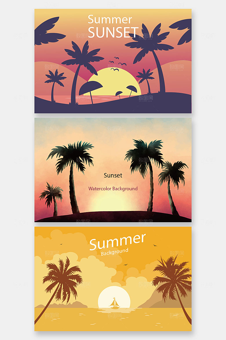 浪漫夕阳下的海边矢量banner