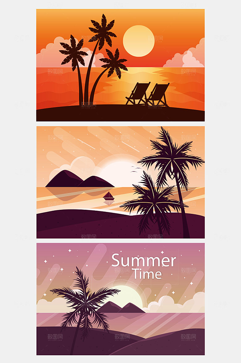 热带海边夕阳矢量banner