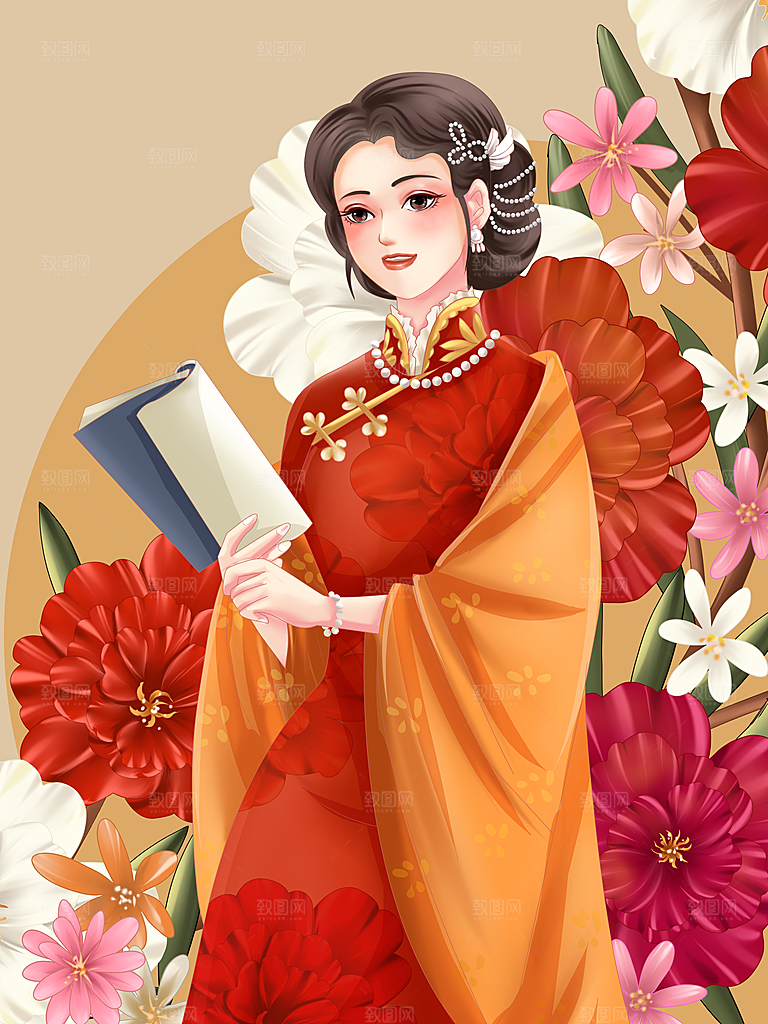 民国女旗袍海报设计展板