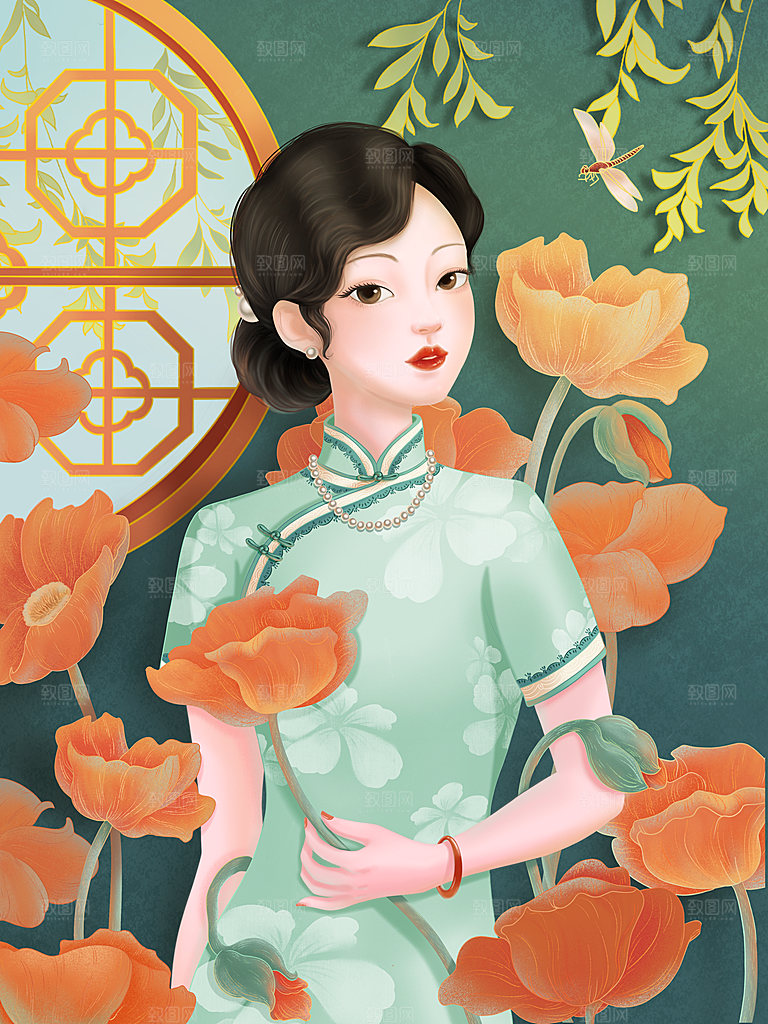 民国女旗袍海报设计展板