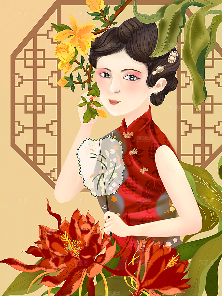 民国女旗袍海报设计展板