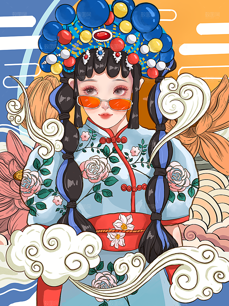 民国旗袍美女少女插画