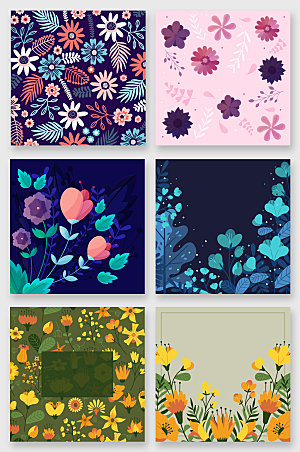 手绘花卉图案卡片元素