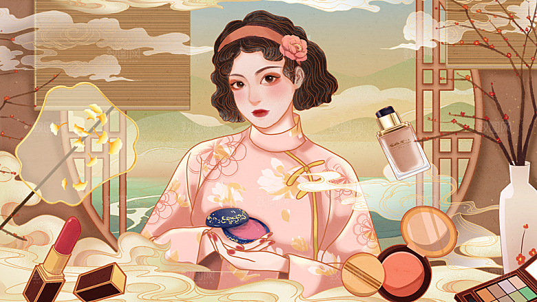 民国旗袍美女少女插画