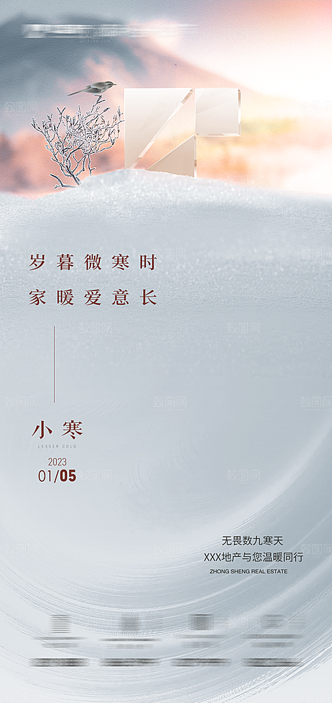 地产小寒节气简约大气海报