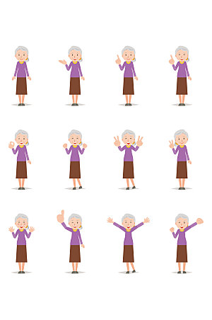 老奶奶动作表情矢量人物插画