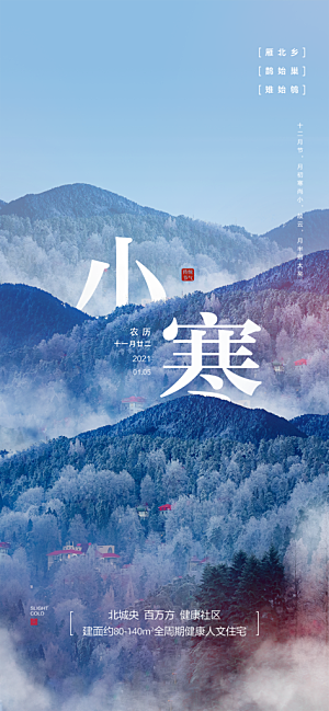 地产小寒节气简约大气海报
