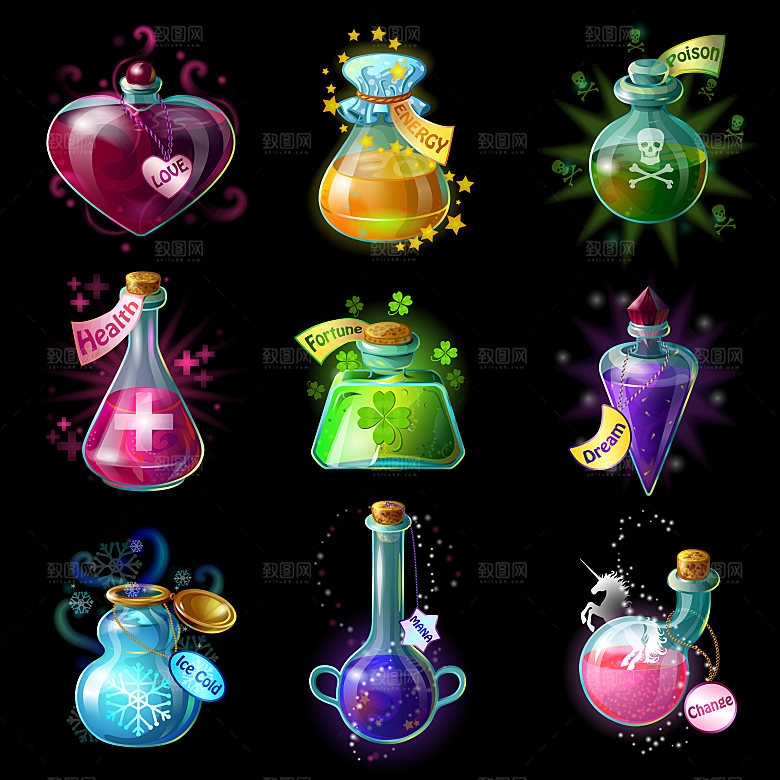 卡通魔法药剂瓶矢量元素
