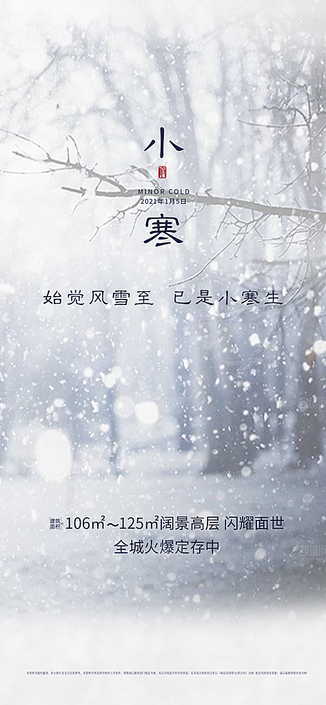 地产小寒节气简约大气海报