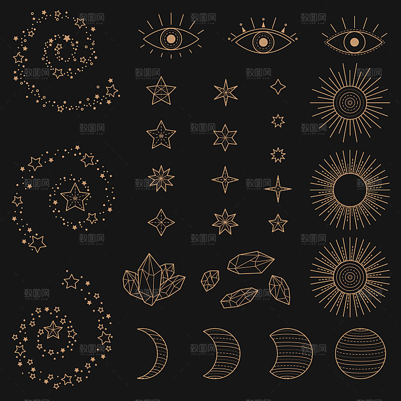 星光水晶线描矢量元素