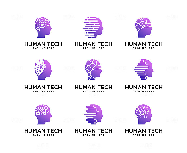 科技AI大脑矢量LOGO元素