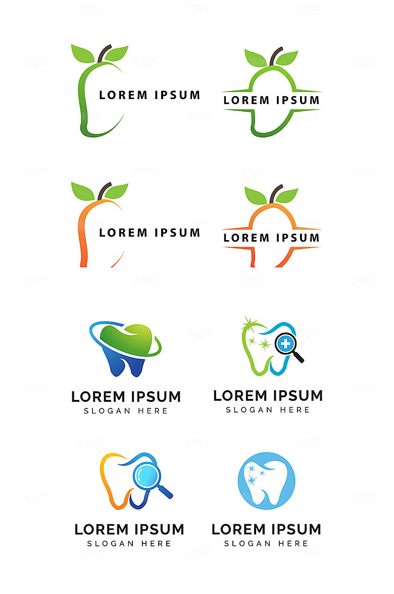 牙齿牙科医疗与水果矢量LOGO元素