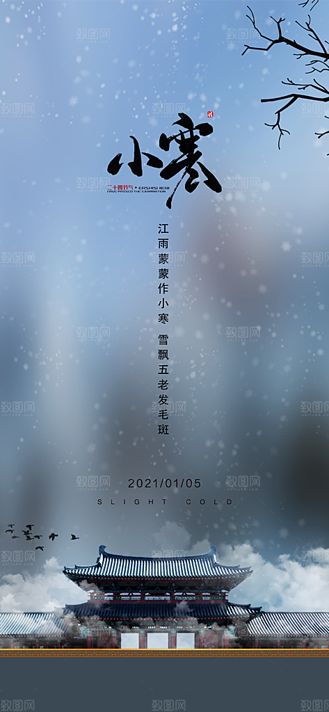 地产小寒节气简约大气海报