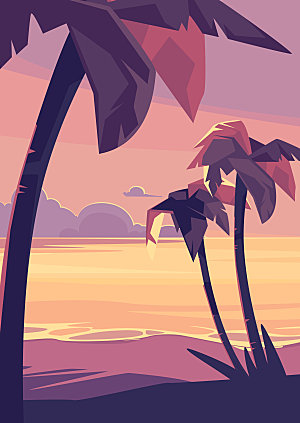 夏日海边椰子树矢量插画