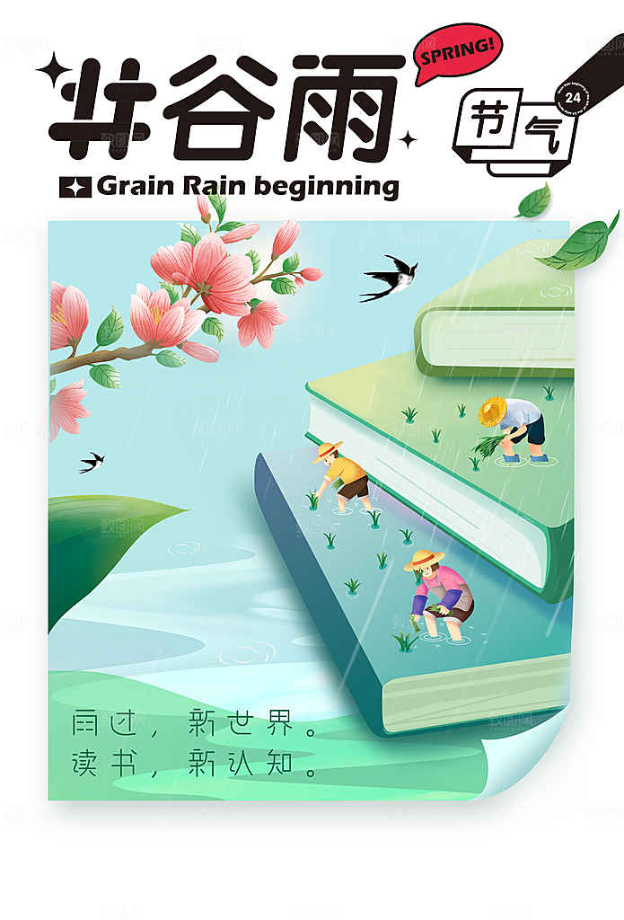 中国传统节气谷雨手机海报