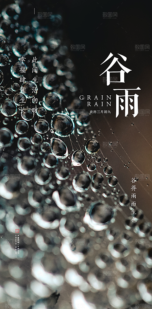 中国传统节气谷雨手机海报