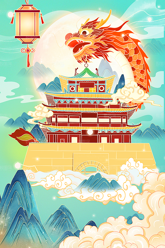 2024龙年插画简约大气海报