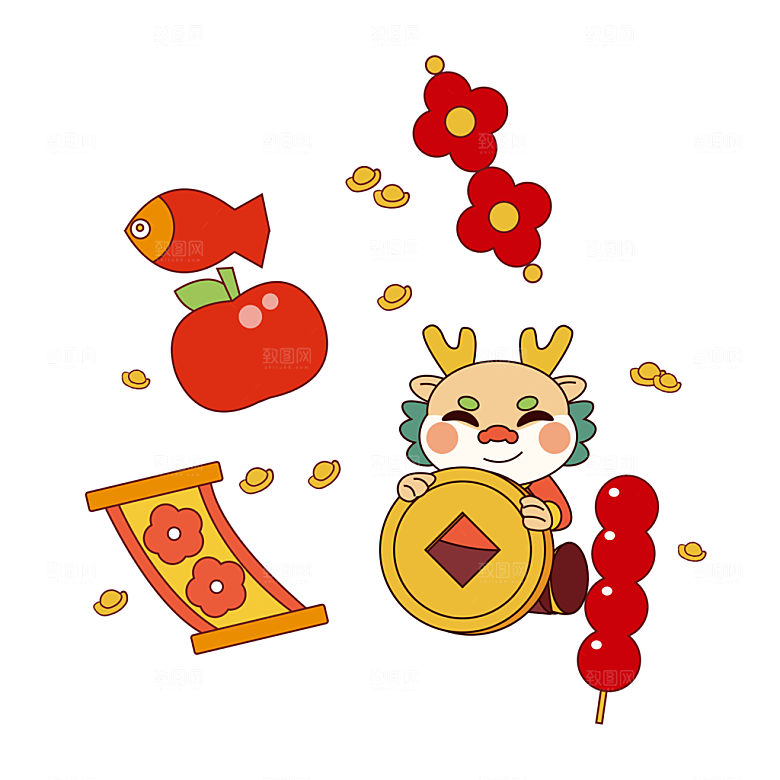 2024年龙年新春新年过年贴纸卡通福字