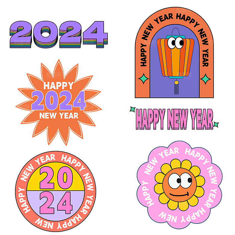 2024年龙年新春新年过年贴纸卡通福字