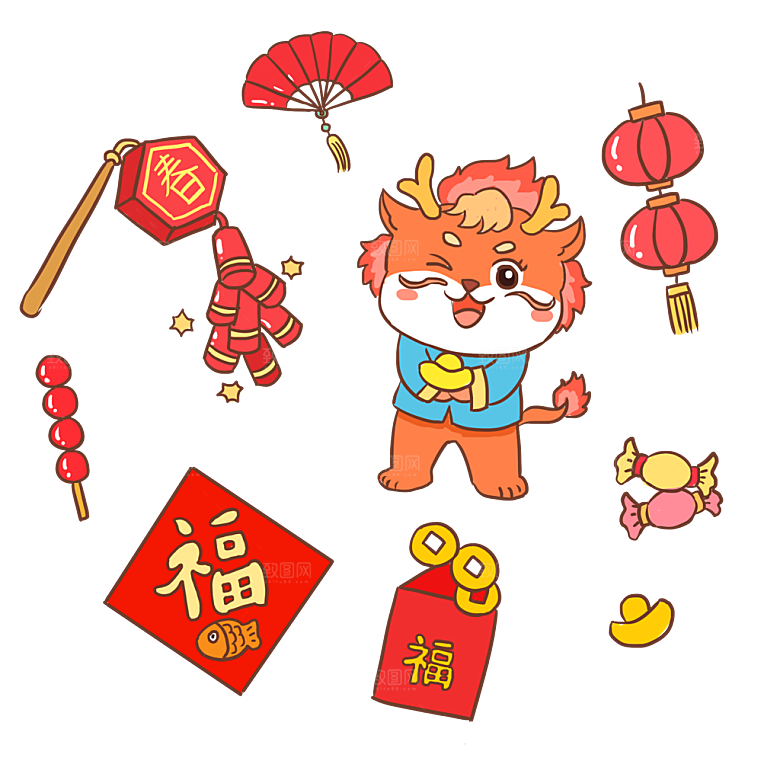 2024龙年简约大气贴纸元素
