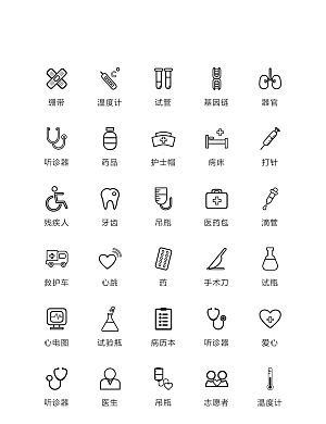 黑色简约线条型ui医疗用品icon图标
