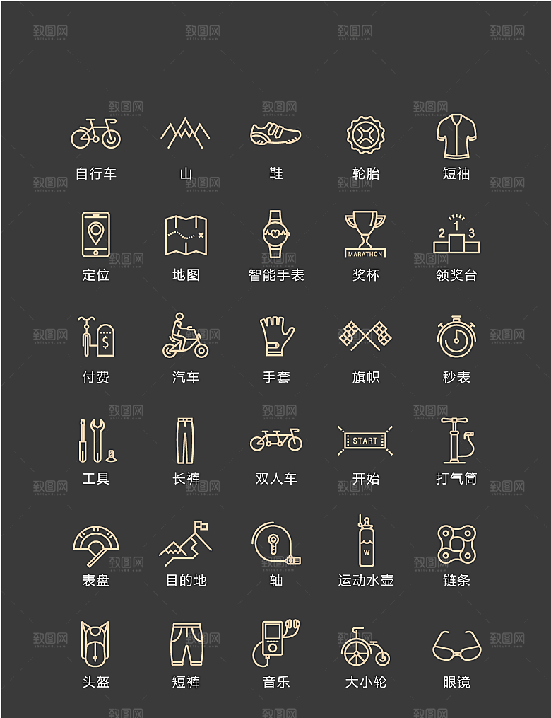 金色线性自行车比赛图标